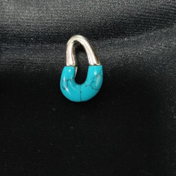 Sterling 925 Silver Geometric Shape Turquoise Stone Stud Earrings - Picture 3 of 7